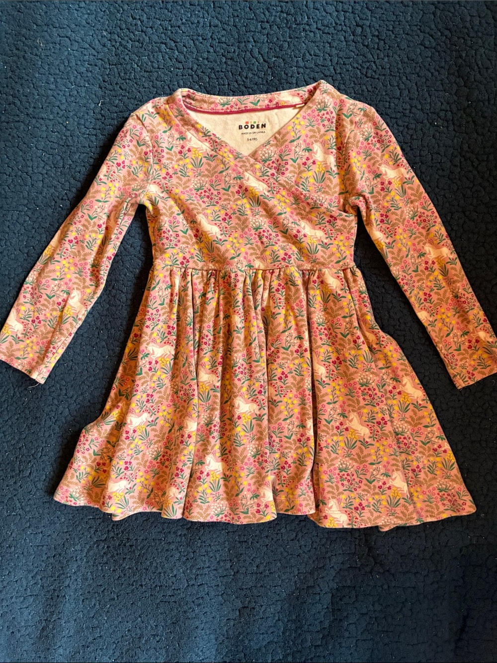 Mini Boden Pink Floral Wrap-Style Long-Sleeve Dress